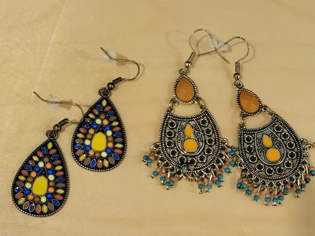 2 x Boho Style Teardrop and Fan Earrings Set