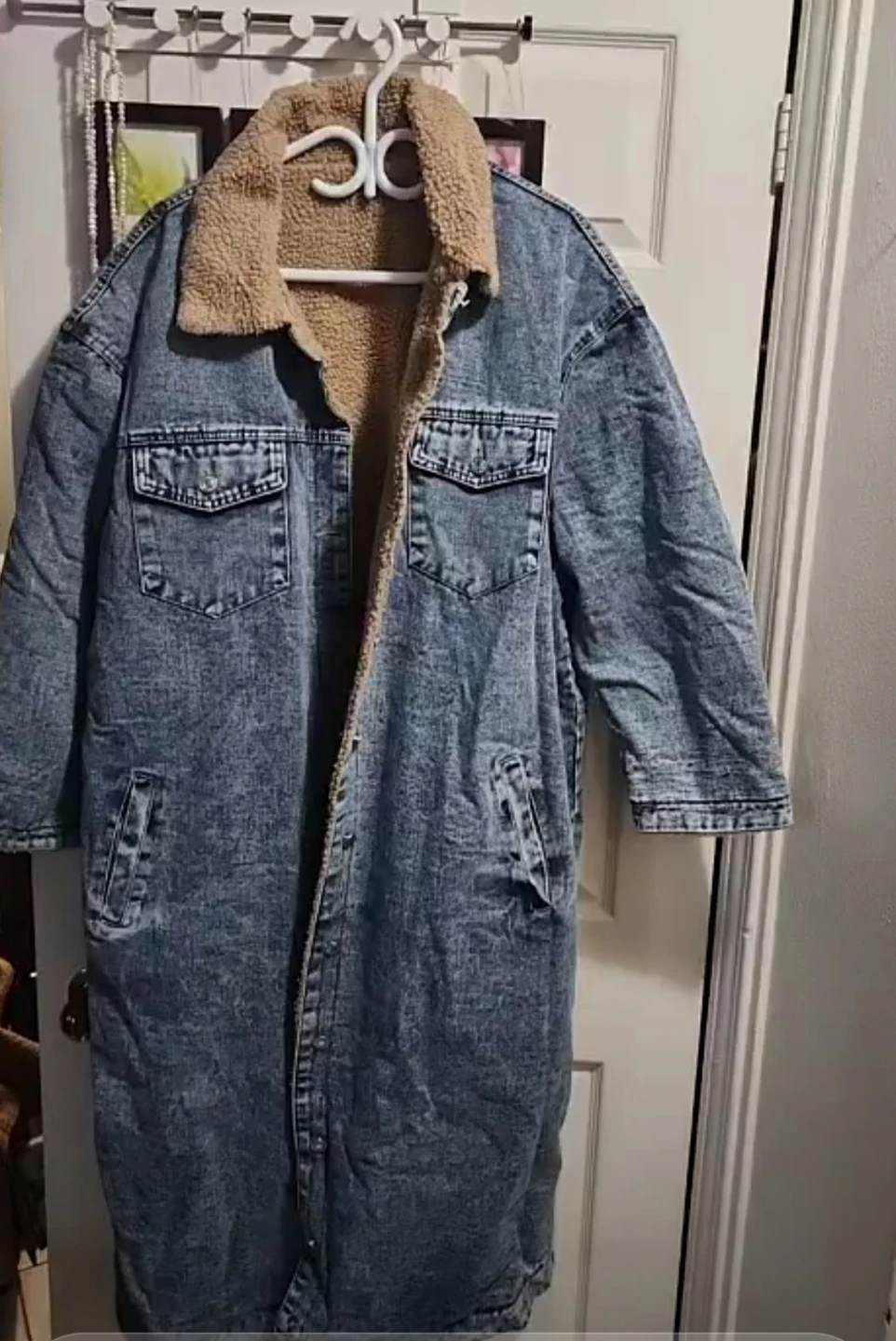 Long Denim Sherpa Lined Jacket