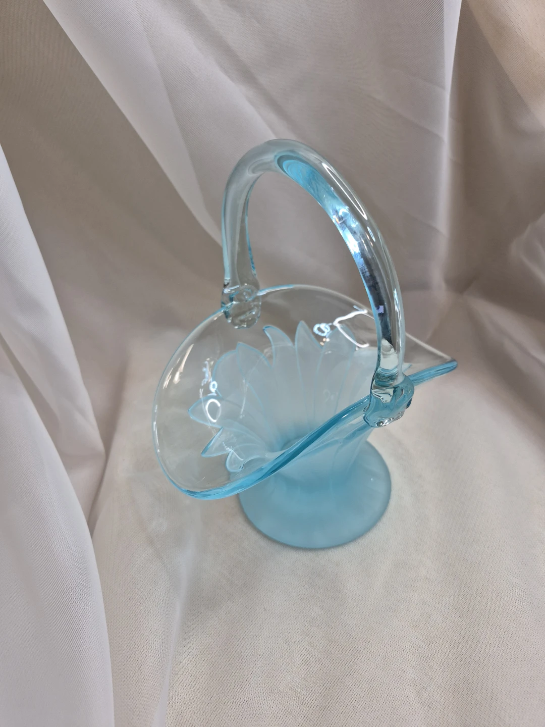 Vintage Viking Glass Blue Teal Turquoise Frosted Floral Basket - photo 3