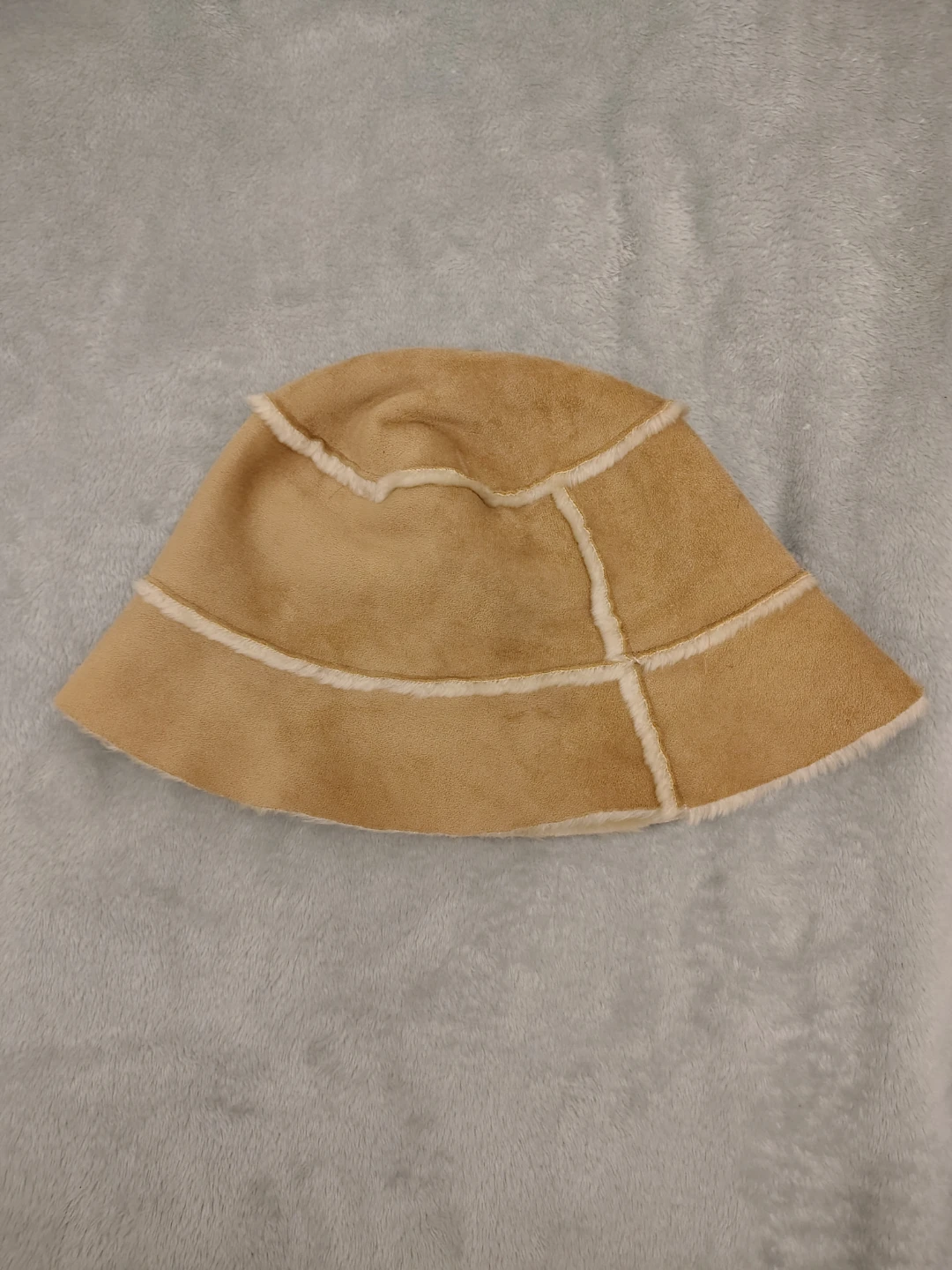 Brown Suede and Shearling Trim Bucket Hat