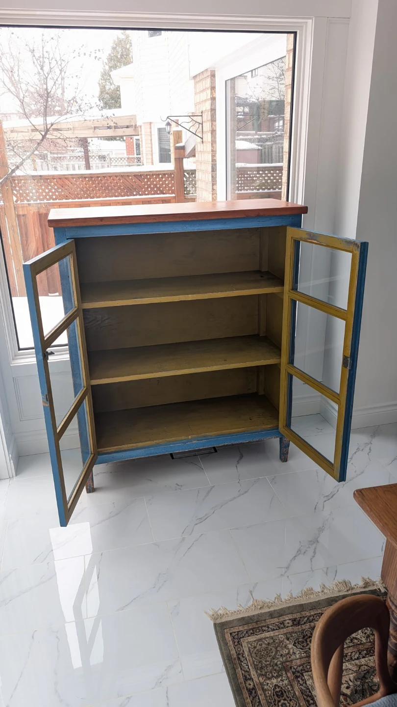 Vintage Blue Wood and Glass Display Cabinet - photo 5
