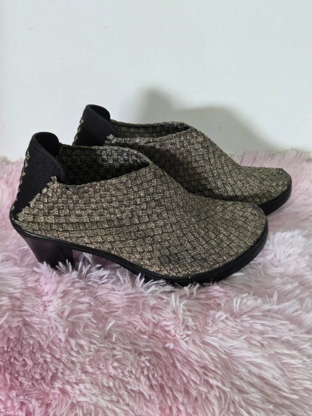 Gold Woven Slip-On Block Heel Ankle Boots - photo 3