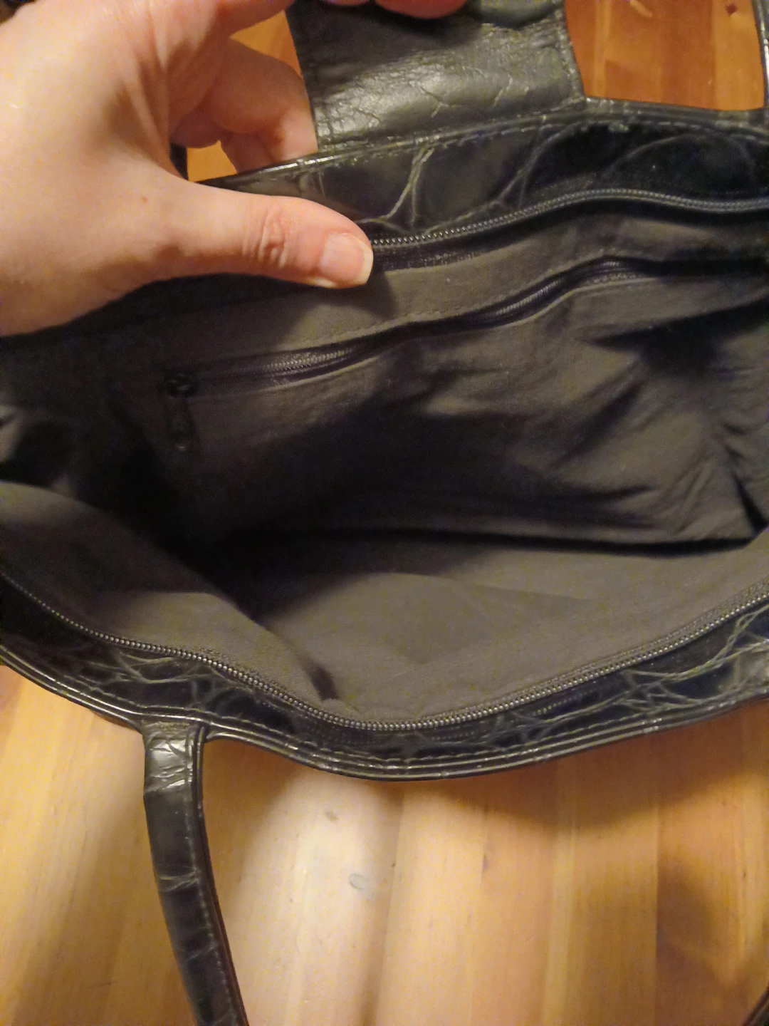 Black Suede& leather Tote Bag with Croc Embossed Accents - photo 5