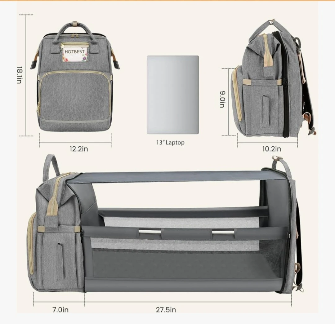 Diaper Bag Backpack with Changing Station - Grey - photo 3