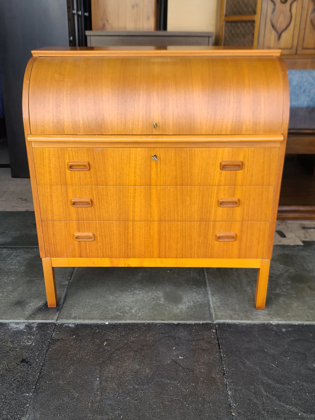 Vintage Teak Roll Top Desk
