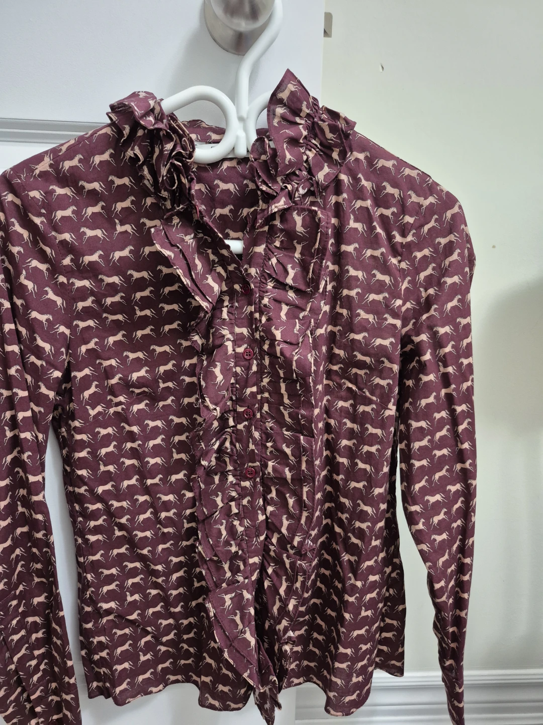 Women's Horse Print Ruffled Long Sleeve Blouse