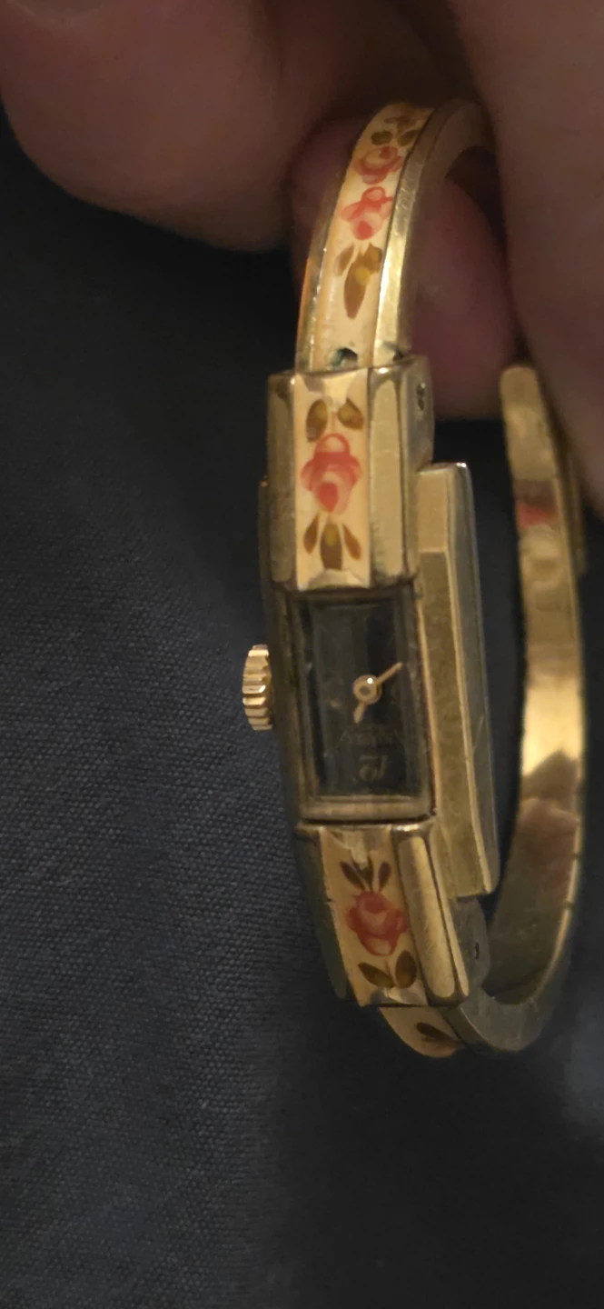 Vintage Gold Tone Floral Bangle Watch