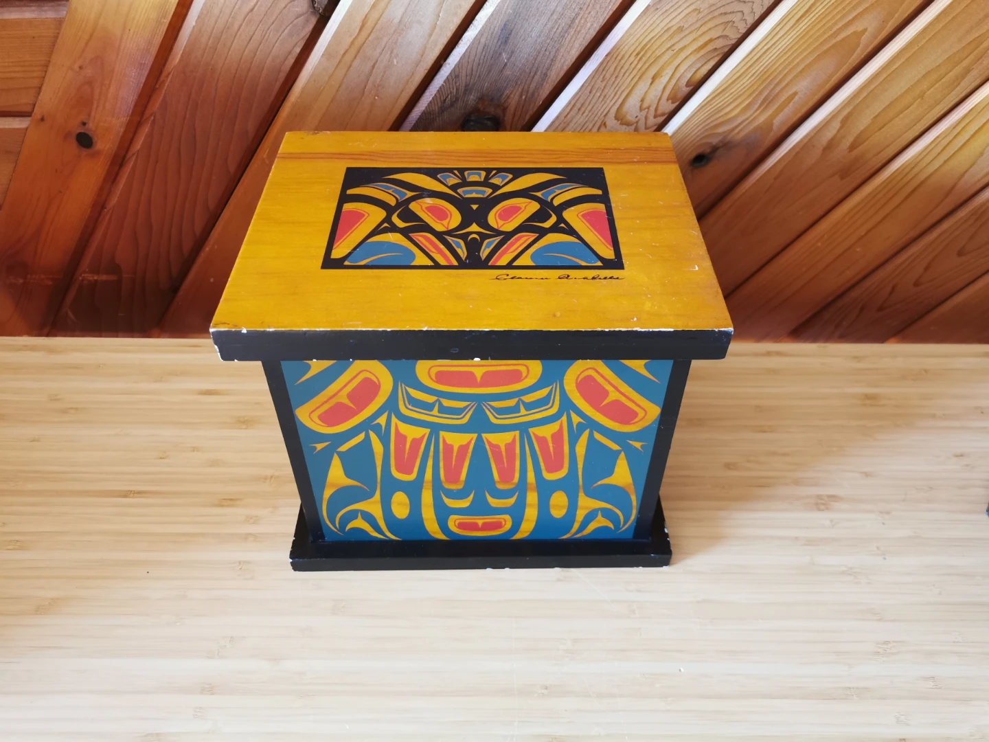 Vintage Clarence A. Wells Indigenous Art Wood Box With Lid