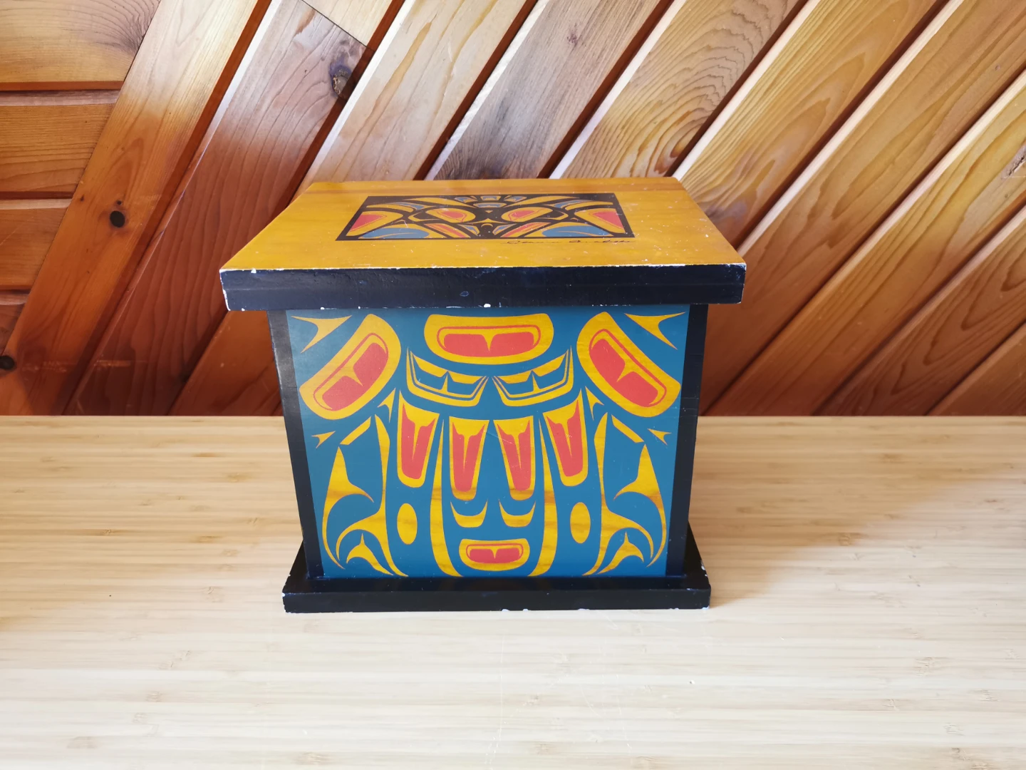 Vintage Clarence A. Wells Indigenous Art Wood Box With Lid - photo 2