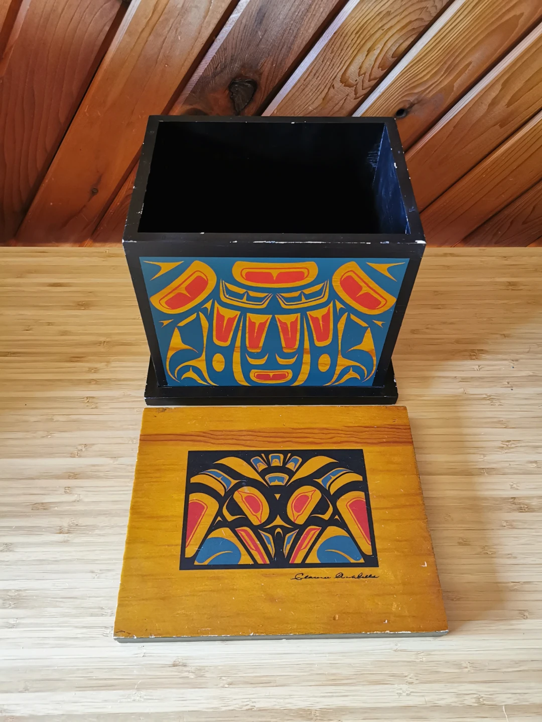 Vintage Clarence A. Wells Indigenous Art Wood Box With Lid - photo 3