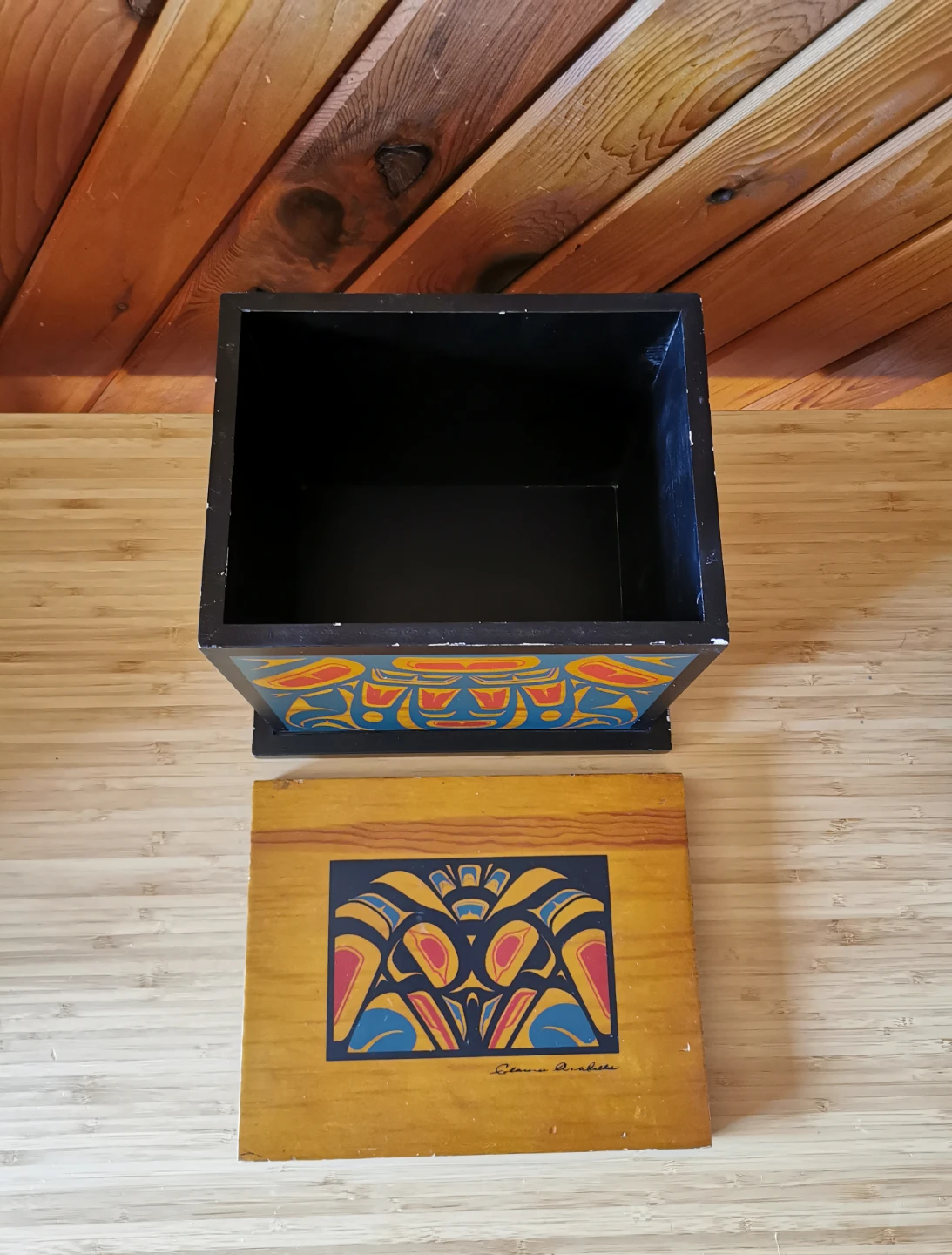 Vintage Clarence A. Wells Indigenous Art Wood Box With Lid - photo 4
