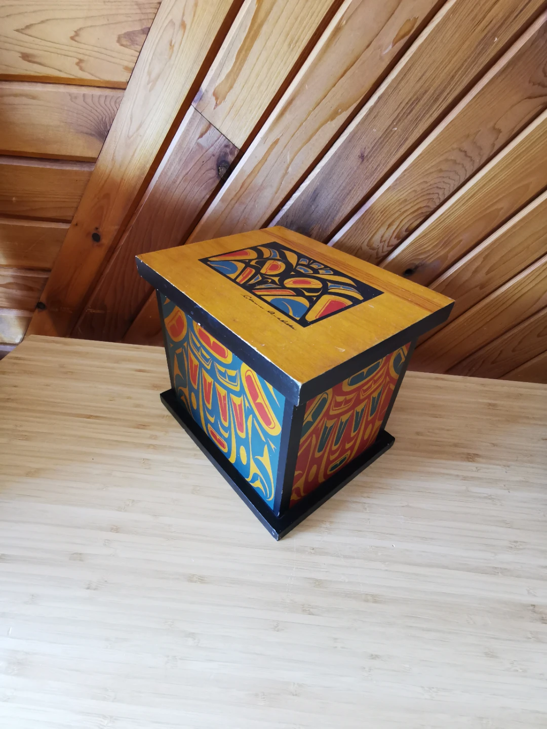 Vintage Clarence A. Wells Indigenous Art Wood Box With Lid - photo 5