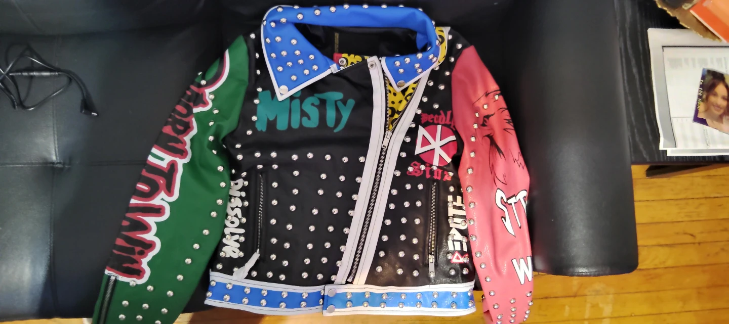 Custom Studded Leather Jacket with Eagle & Text Graphics - photo 3