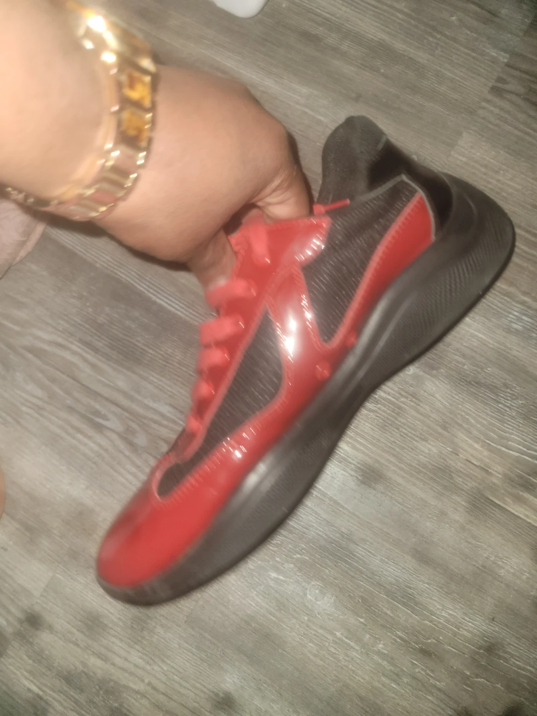 Prada Red Patent Leather & Mesh Sneakers - photo 3