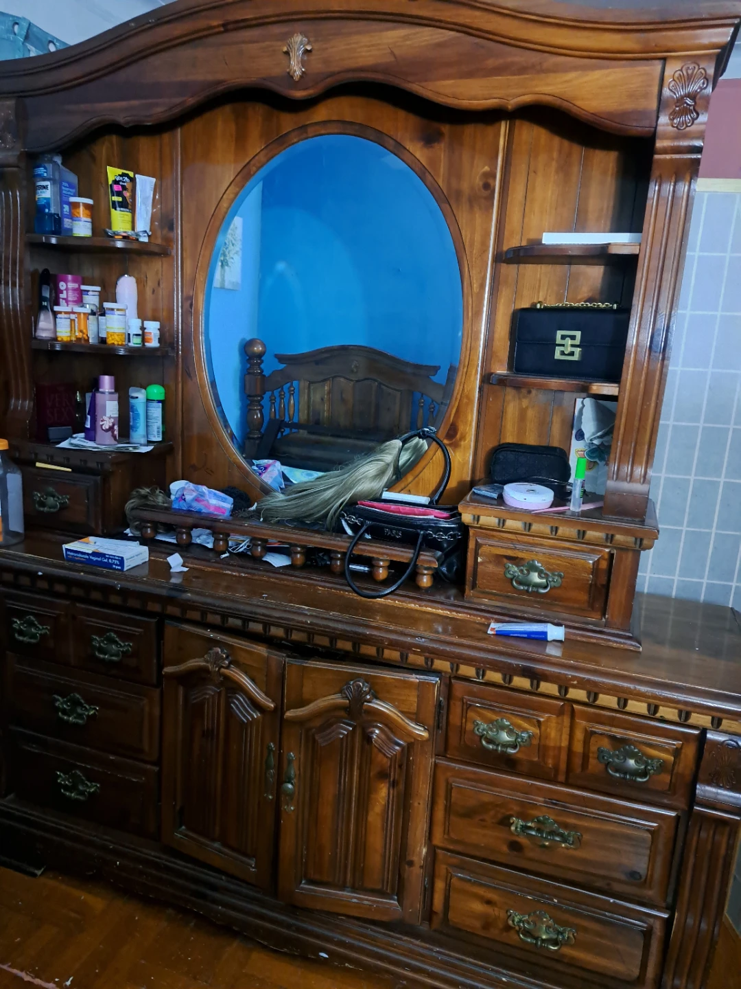 Wooden Dresser with Mirror and Headboard - photo 2