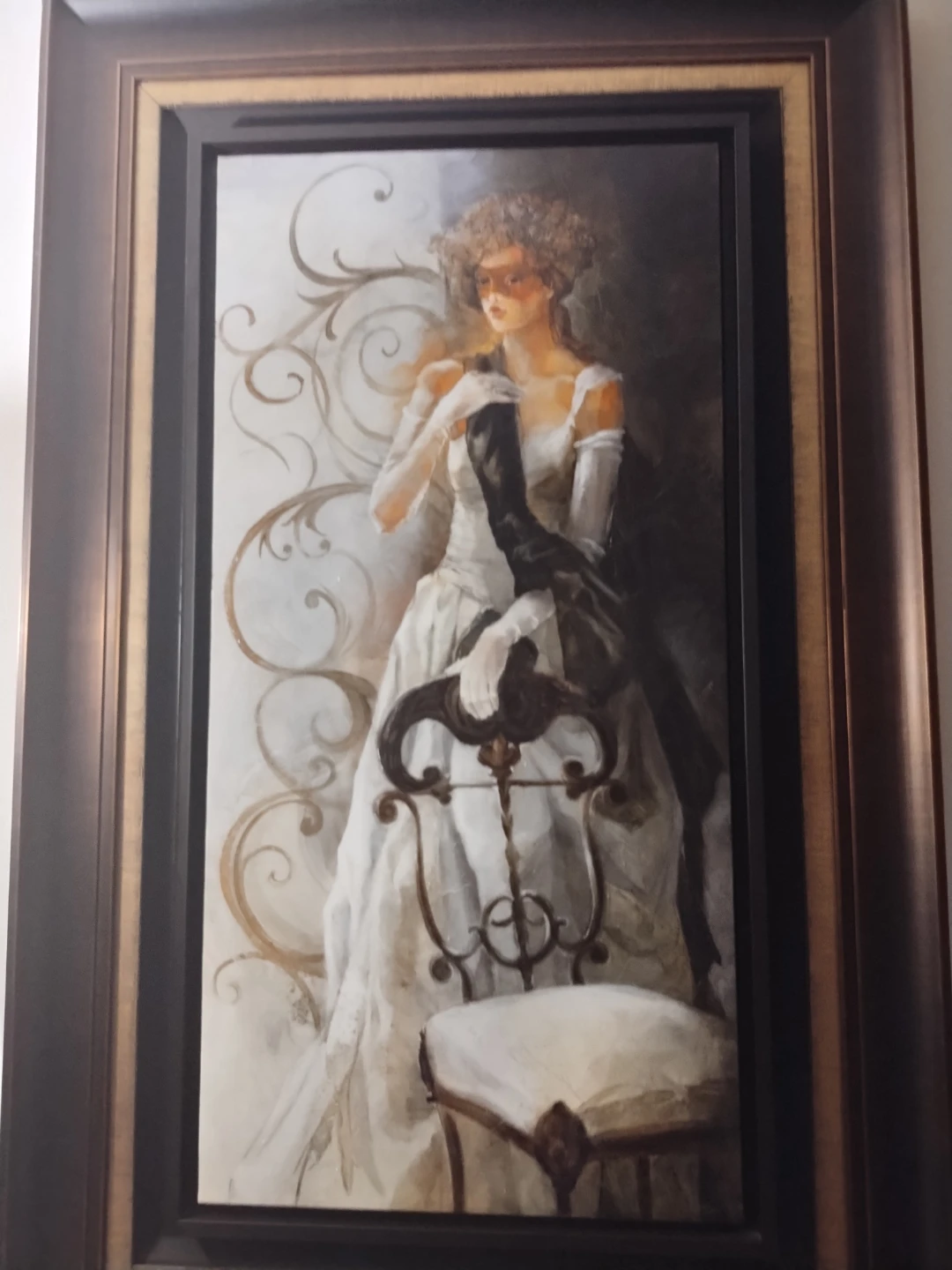 Framed Painting of Woman in White Dress