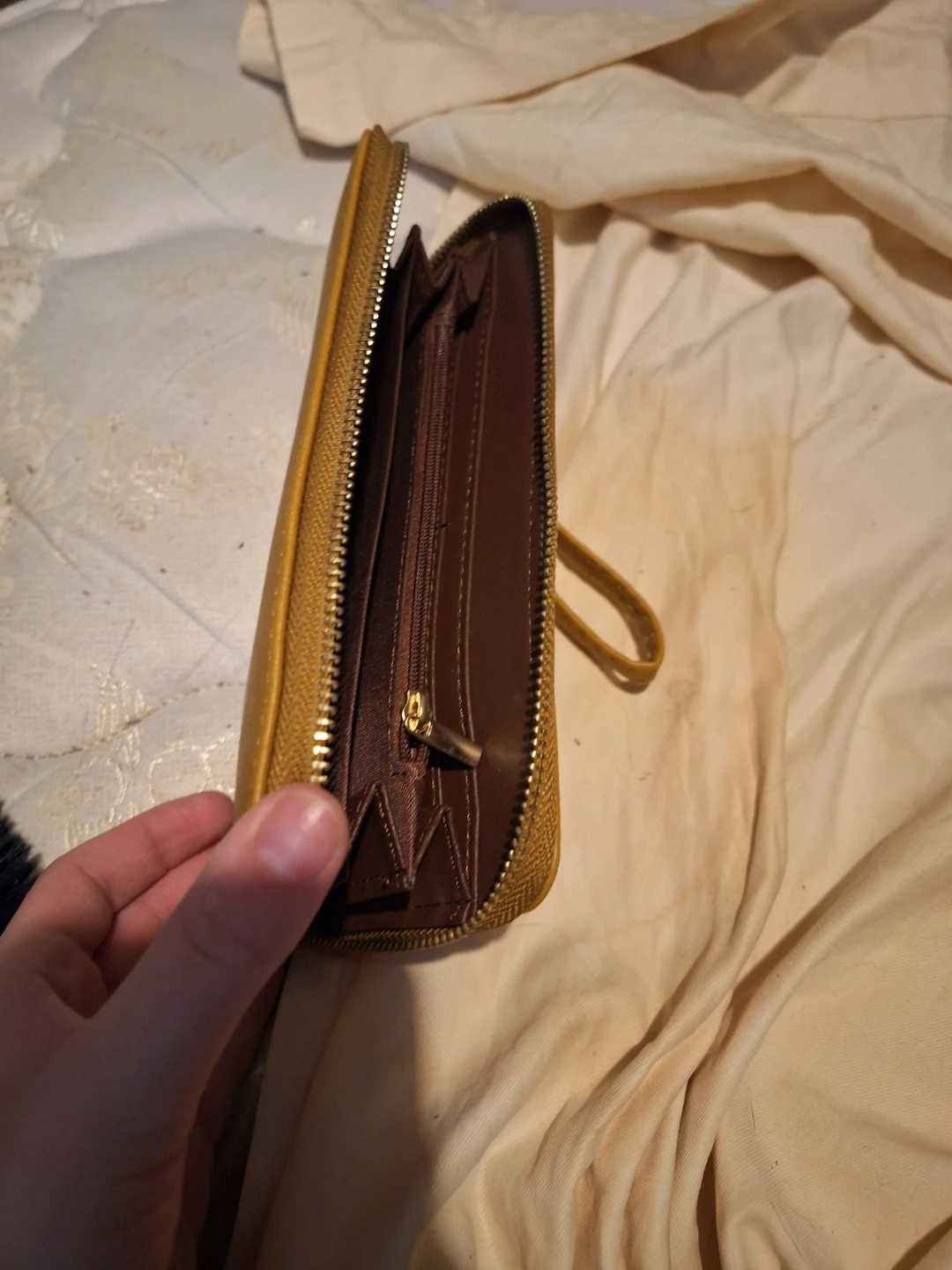 Yellow Zip-Around Wallet with Wrist Strap