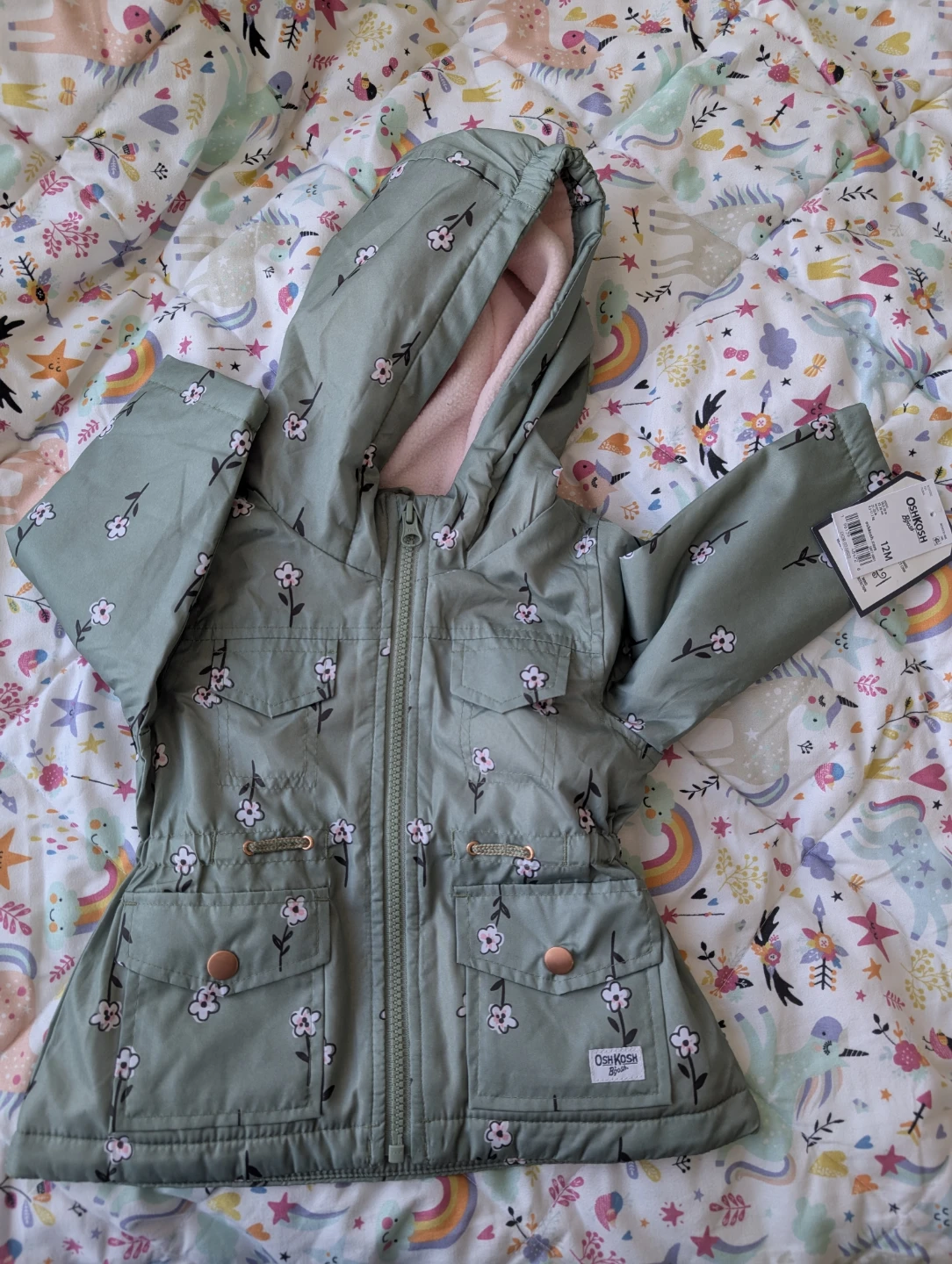 BRAND NEW OshKosh B'gosh Girls' Floral Parka Jacket Size 12M