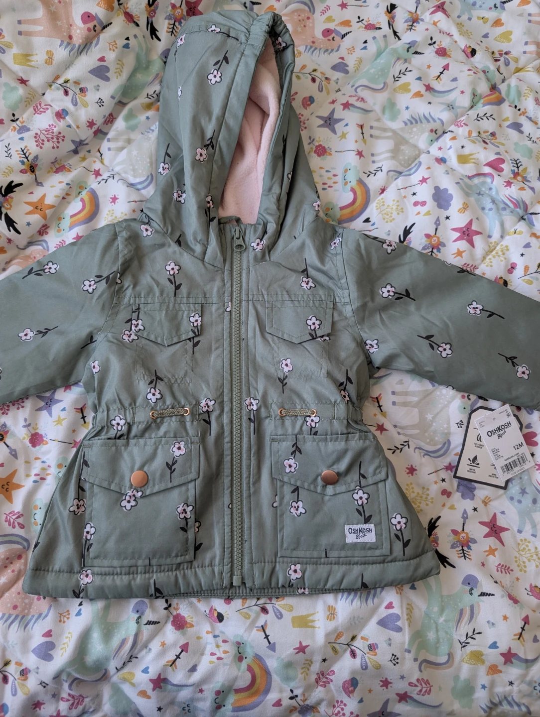 BRAND NEW OshKosh B'gosh Girls' Floral Parka Jacket Size 12M - photo 3
