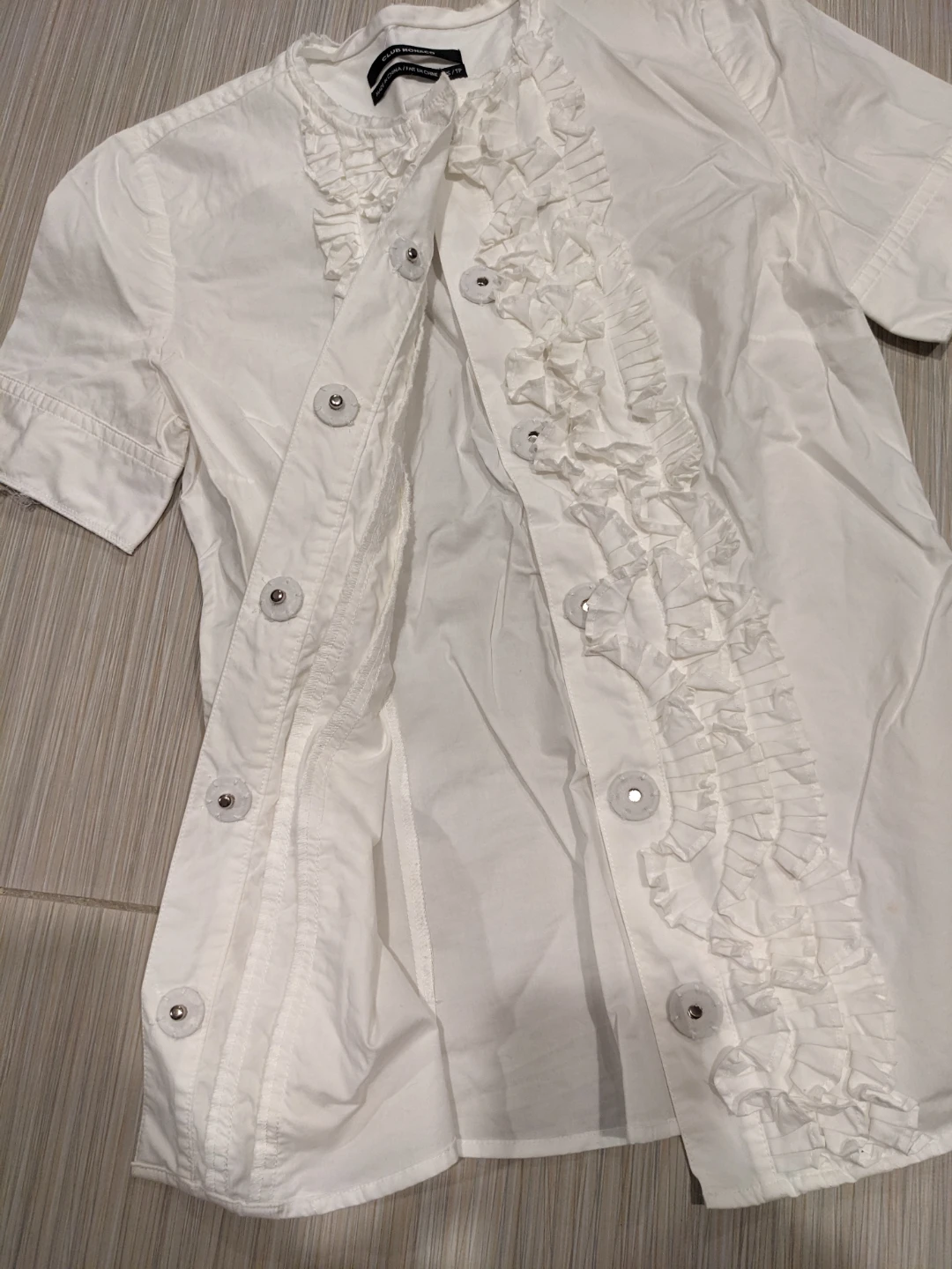 🥕Club Monaco White Ruffled Short Sleeve Blouse XS/TP - photo 4