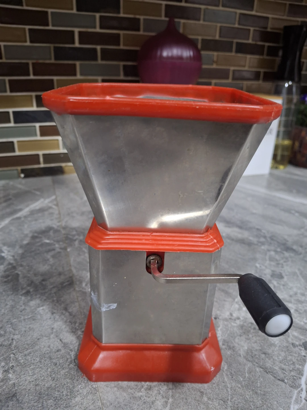 Vintage Manual Food Chopper/Grinder with Red Base