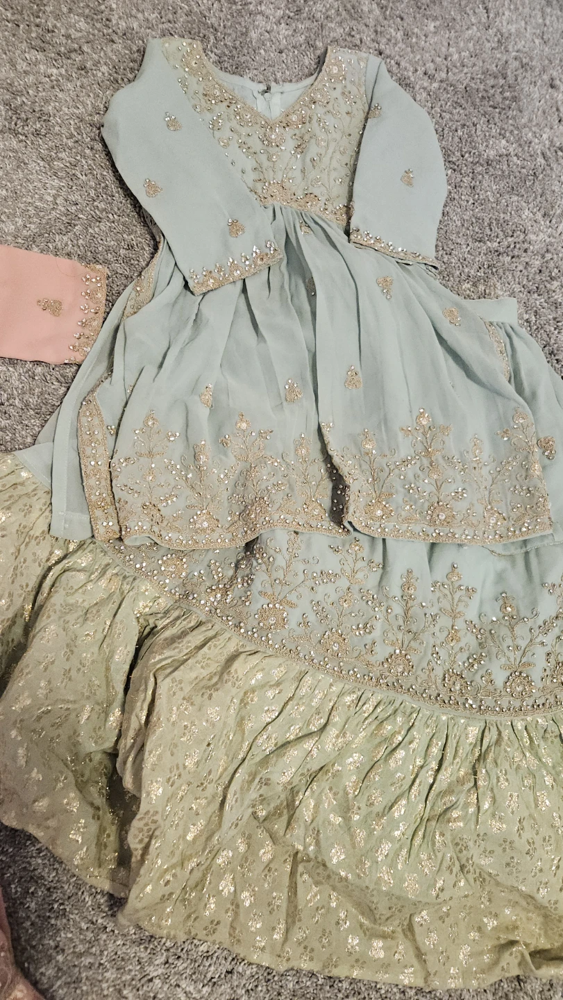 Embellished Sharara Outfit - Pink & Teal - photo 4