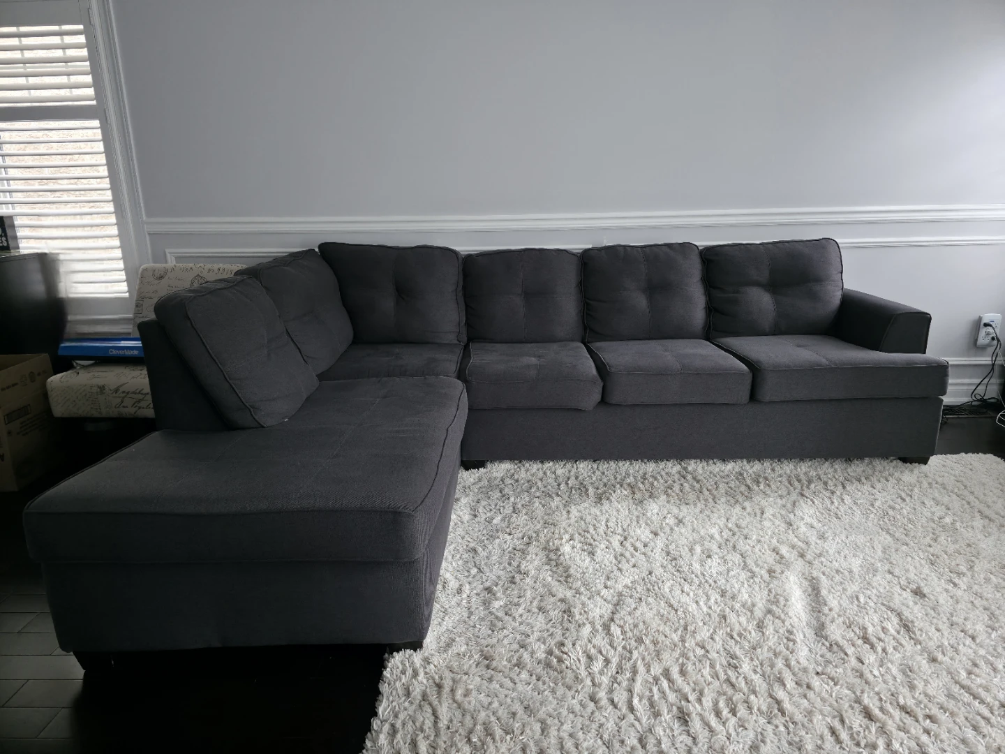 Dark Grey Sectional Sofa with Chaise - photo 2