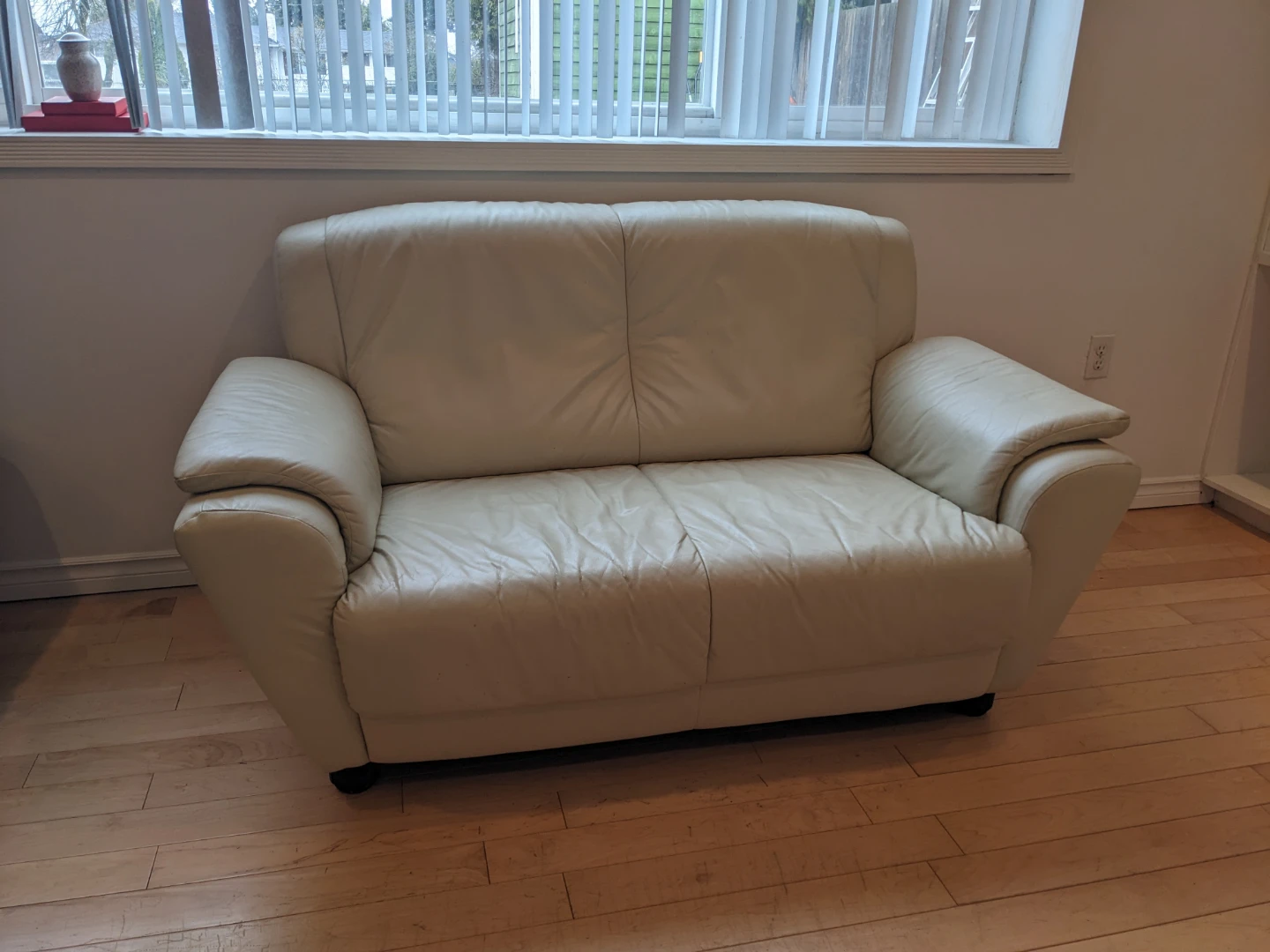 Cream Leather Loveseat