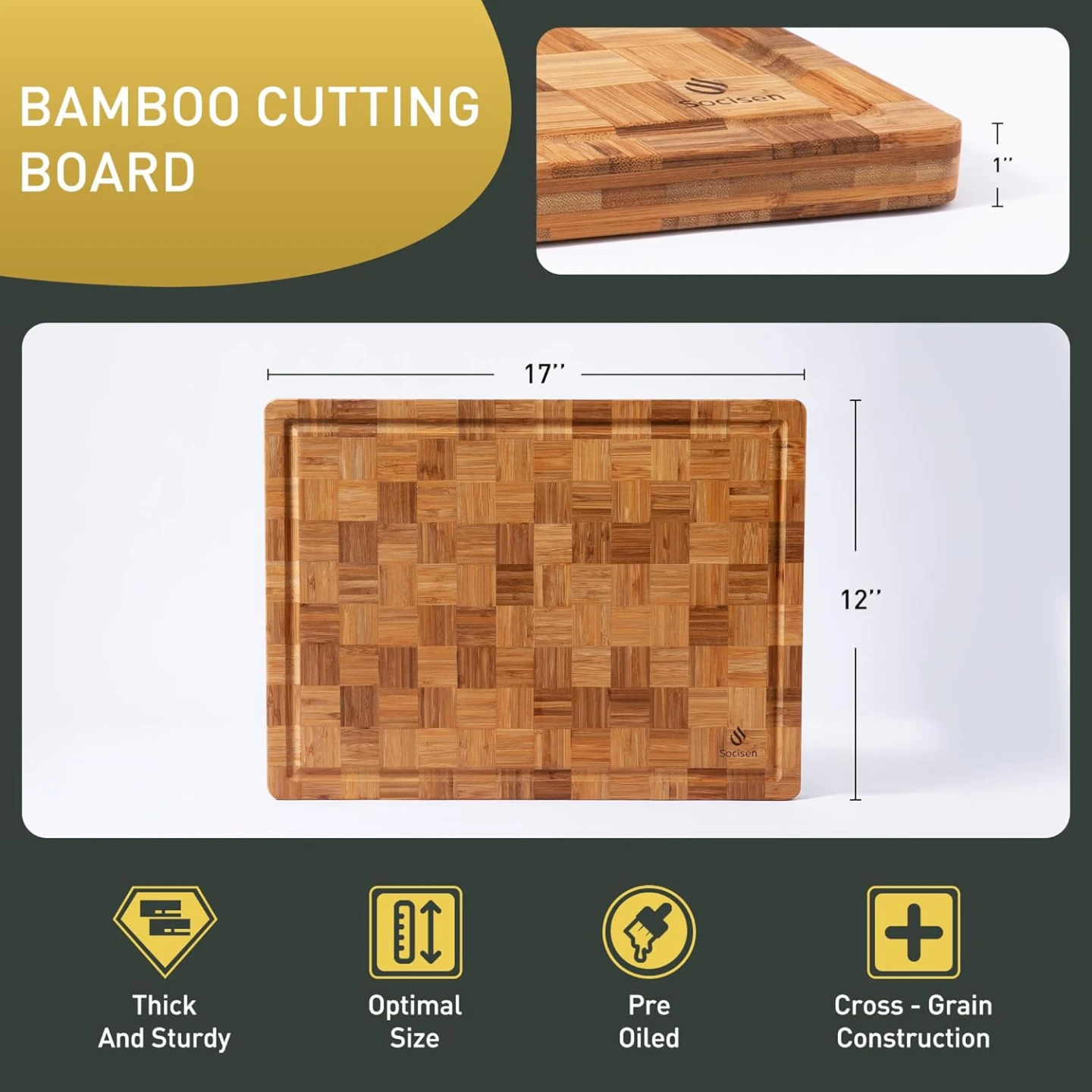 Heavy-Duty Bamboo Cutting Board with non slip and juice grooves - photo 2