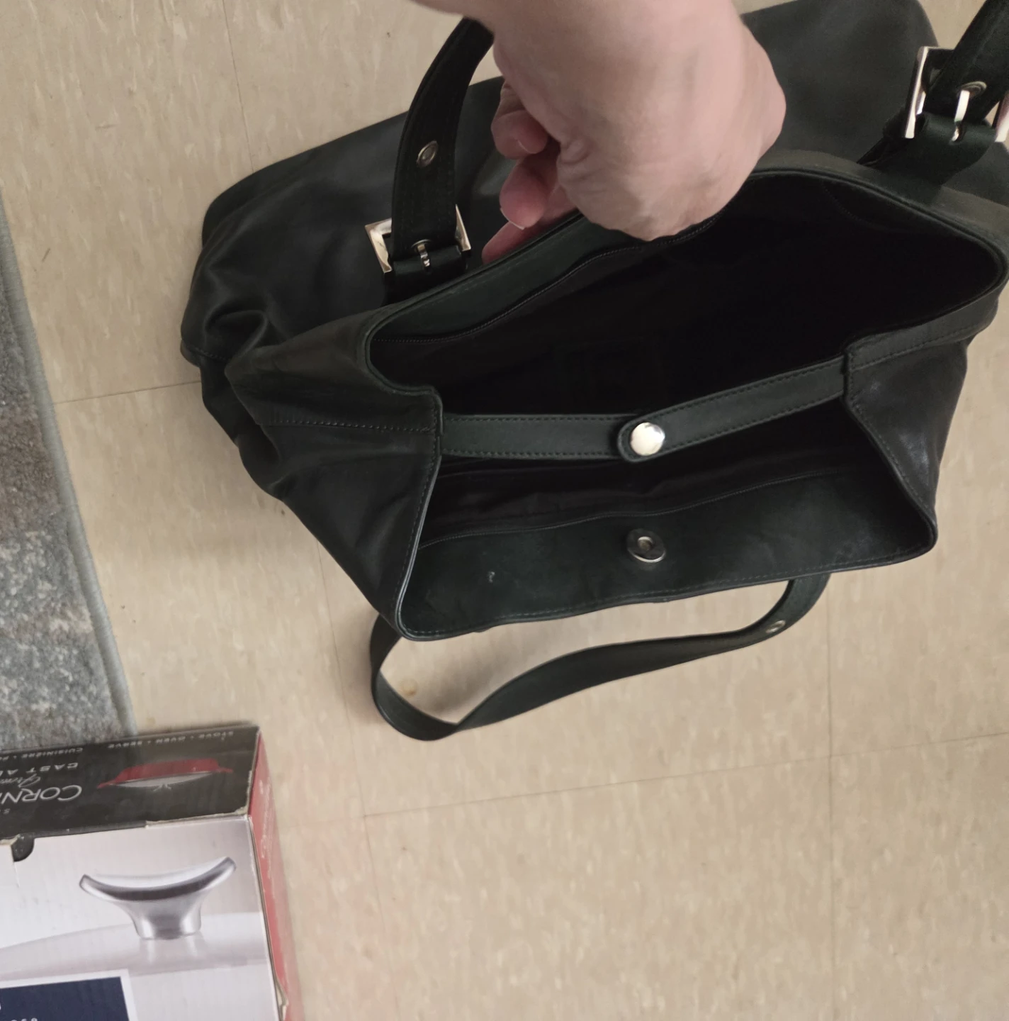 Dark Green Leather Shoulder Bag - photo 3