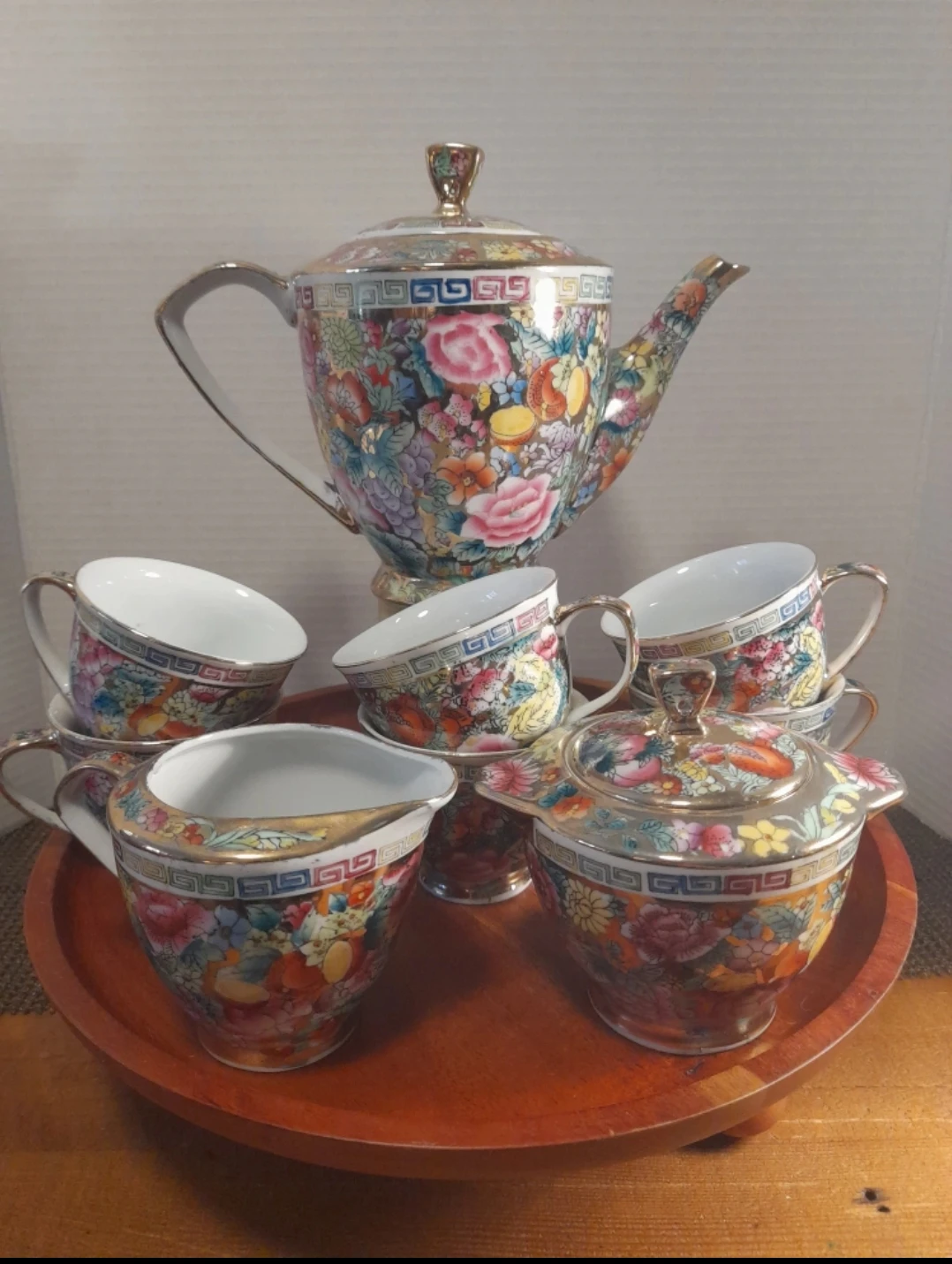 Vintage Floral Tea Set with Teapot, Cups, Sugar, and Creamer - photo 2