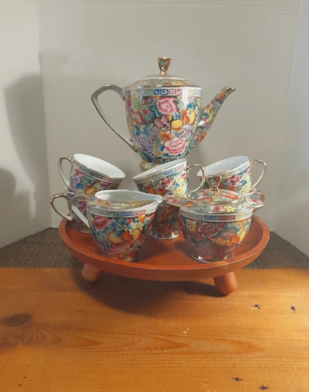 Vintage Floral Tea Set with Teapot, Cups, Sugar, and Creamer - photo 3