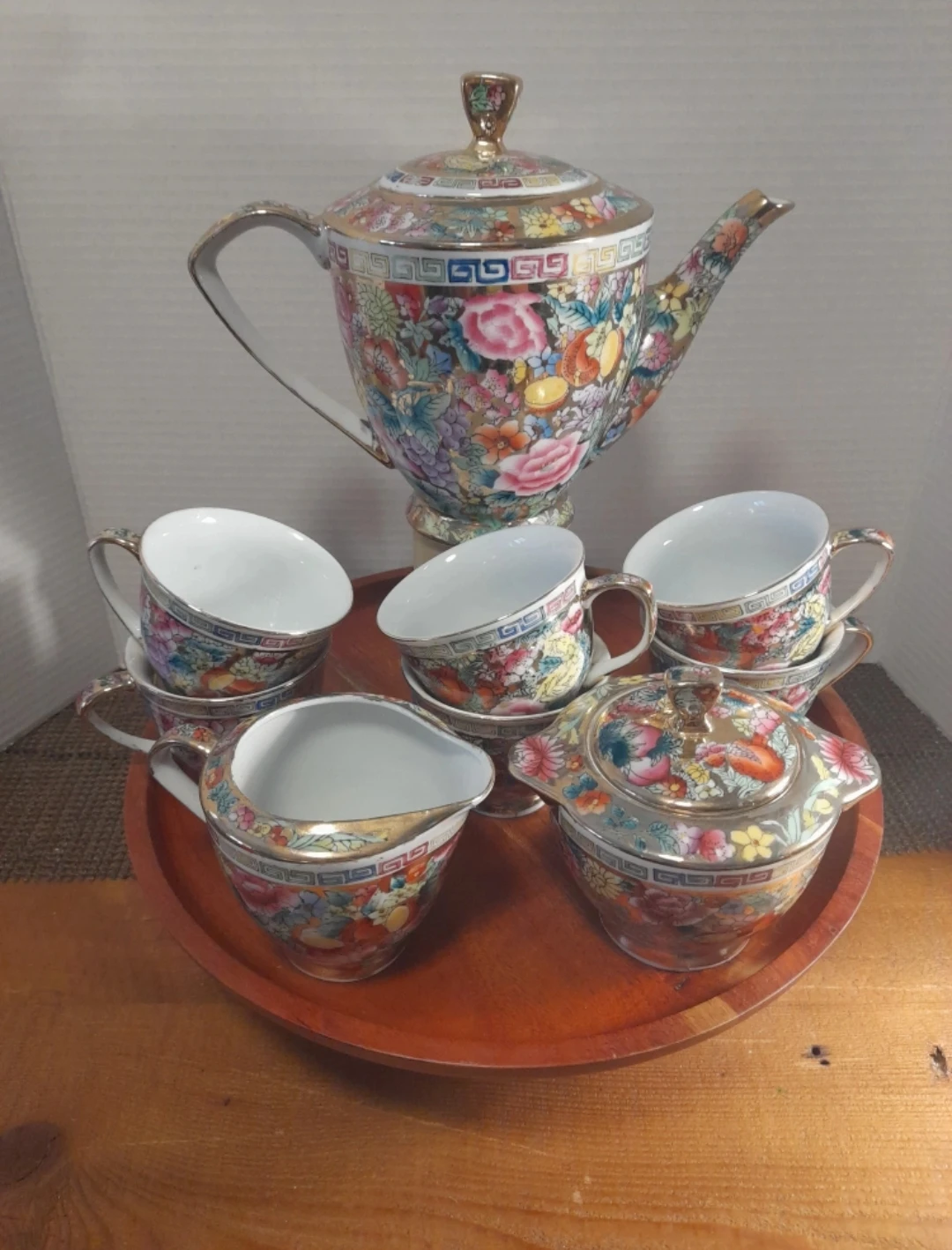 Vintage Floral Tea Set with Teapot, Cups, Sugar, and Creamer - photo 4
