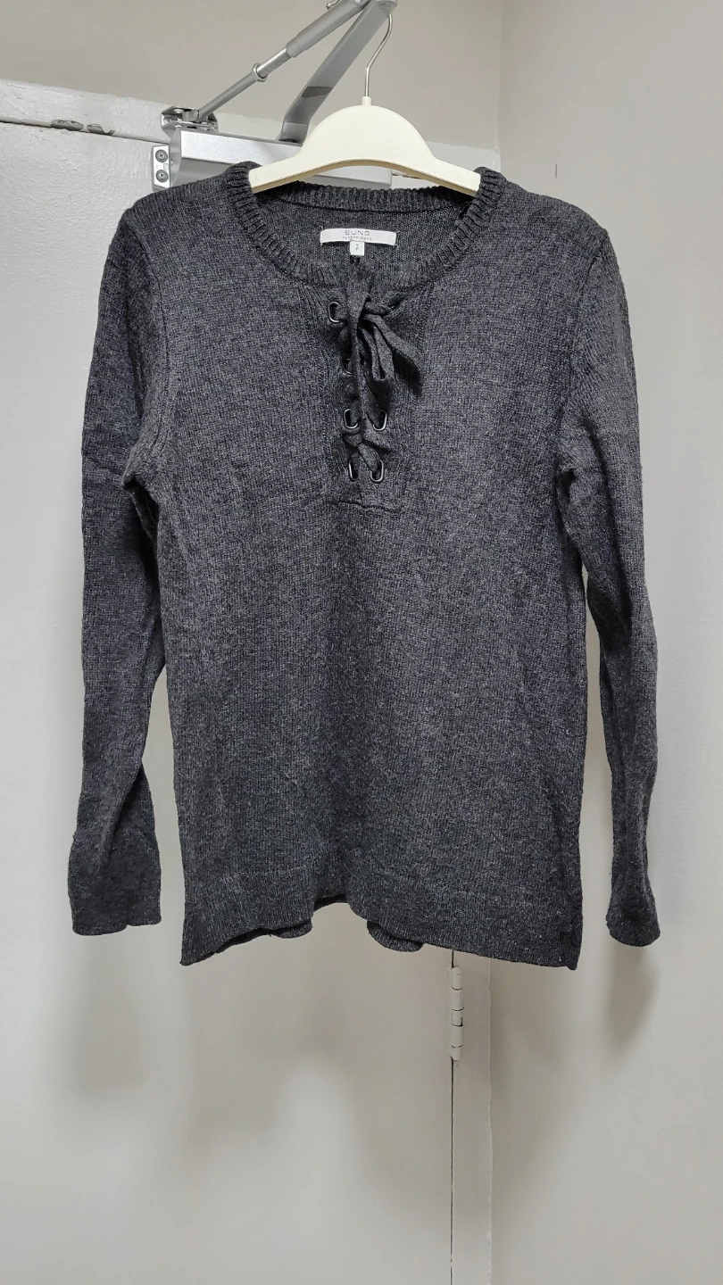 Alfred Sung Grey Lace-Up Sweater - Size S