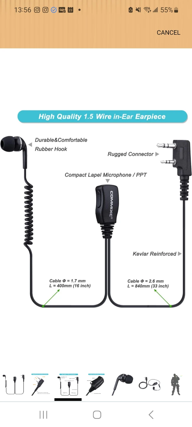 COMMIXCS Walkie Talkie Headset, 2-Pin 3.5mm/2.5mm in-Ear