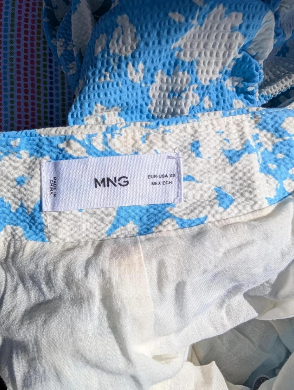 MNG Mango Blue Floral Ruched Mini Skirt
