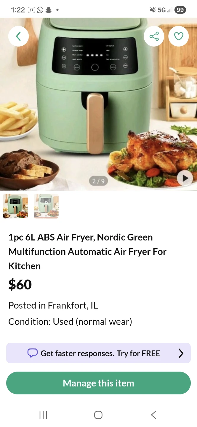 6L ABS Air Fryer, Nordic Green