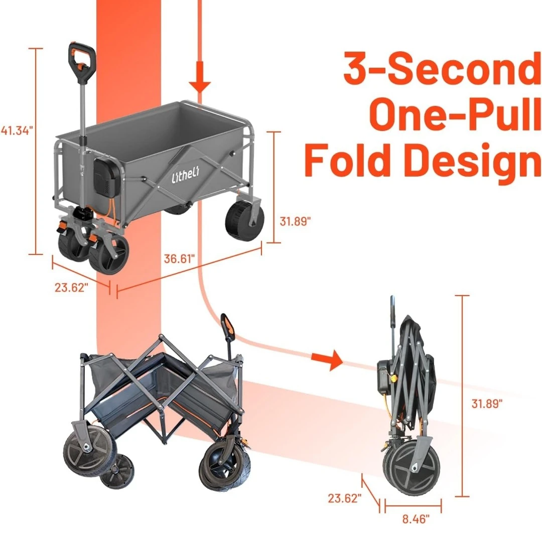 Litheli Electric Collapsible Wagon Cart with Brakes - photo 2