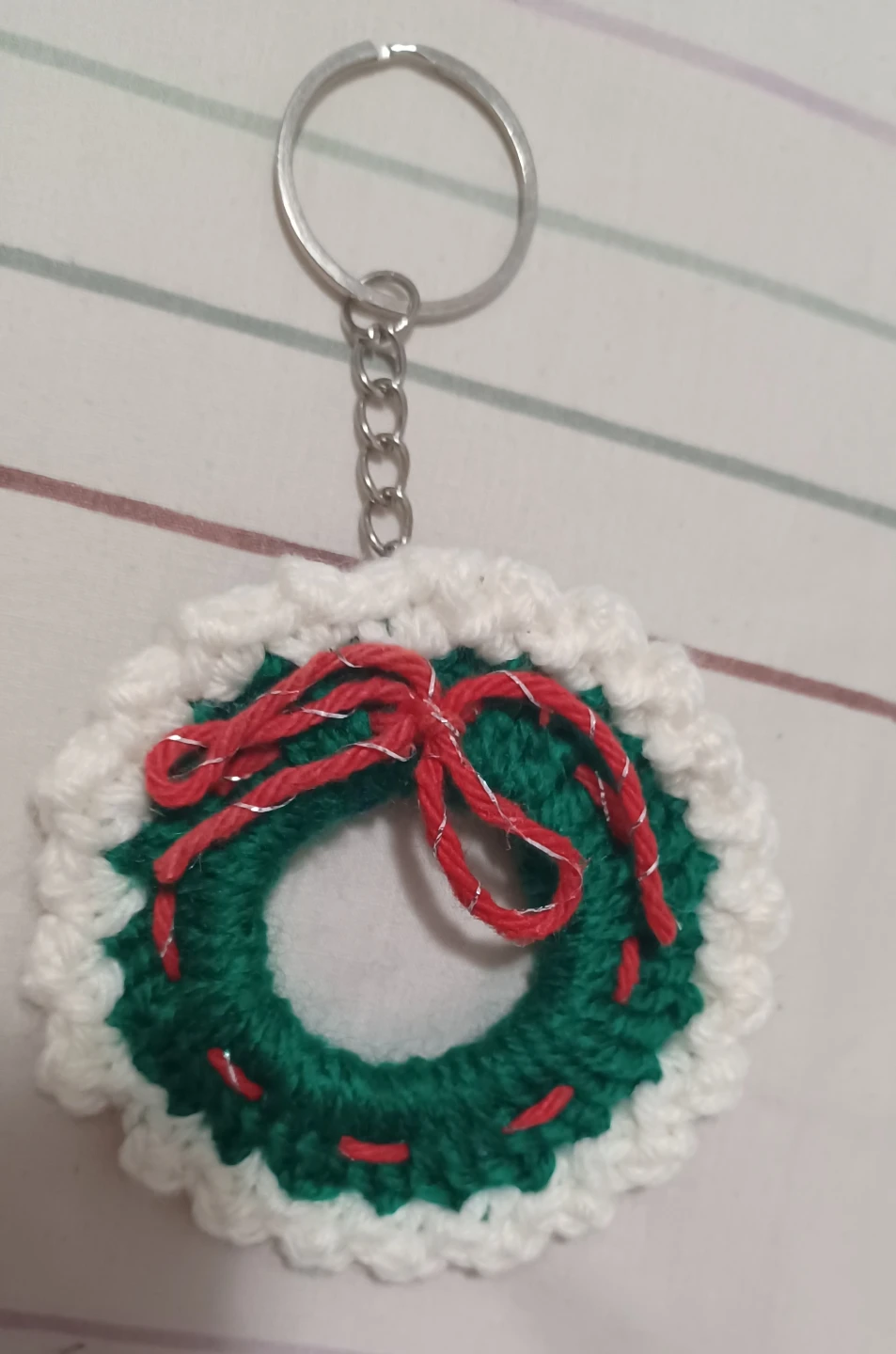 Handmade Crochet Christmas Wreath Keychain - photo 4