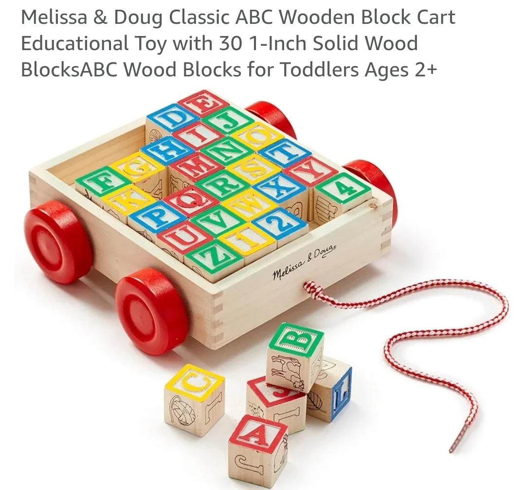 Melissa & Doug Classic ABC Wooden Block Cart