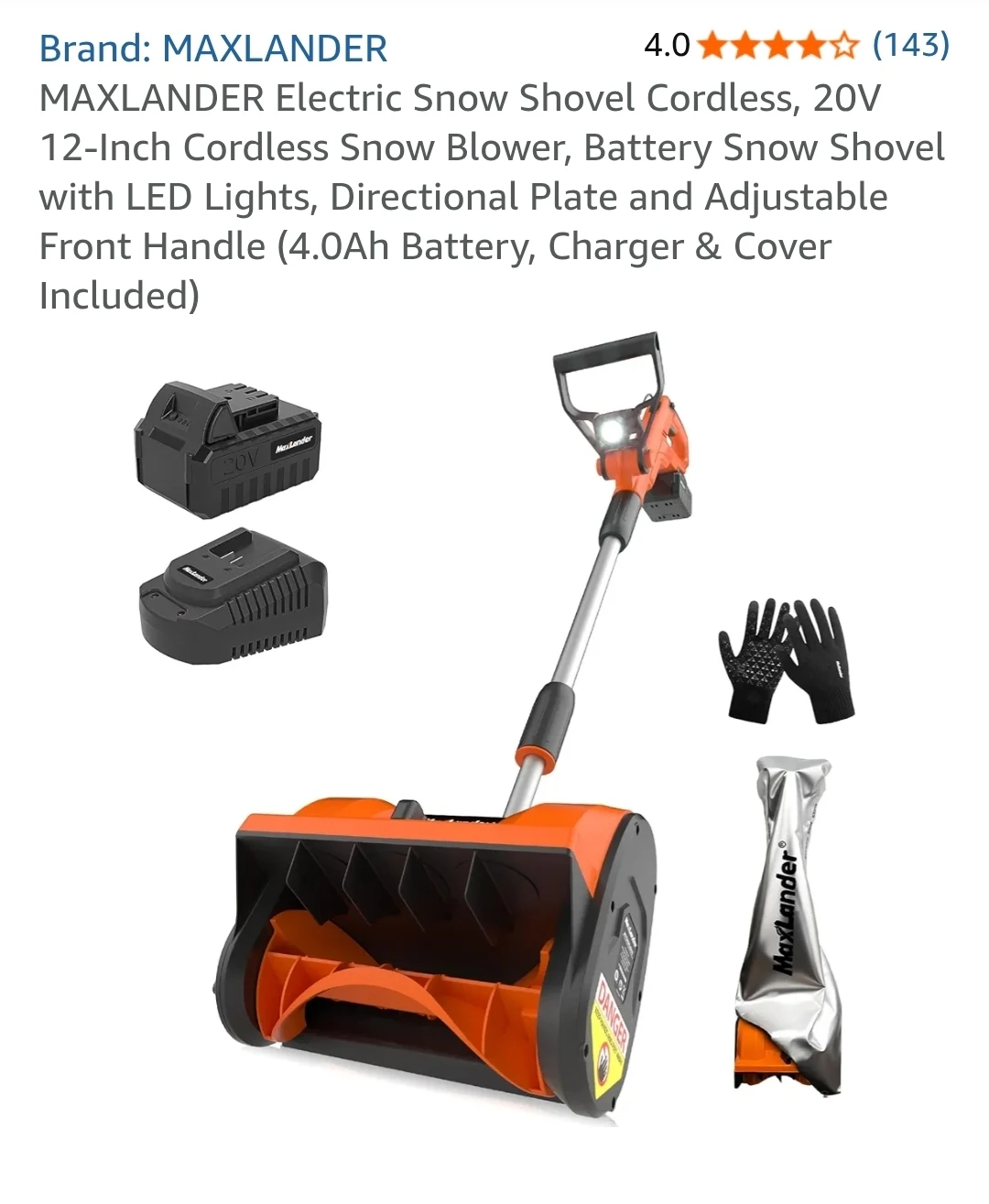 💪☃️MAXLANDER Electric Snow Shovel Cordless, 20V 12-Inch Cordless