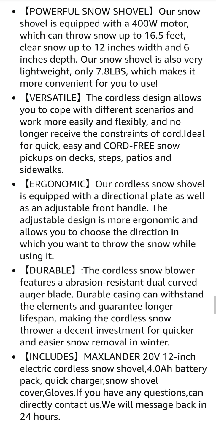 💪☃️MAXLANDER Electric Snow Shovel Cordless, 20V 12-Inch Cordless - photo 5