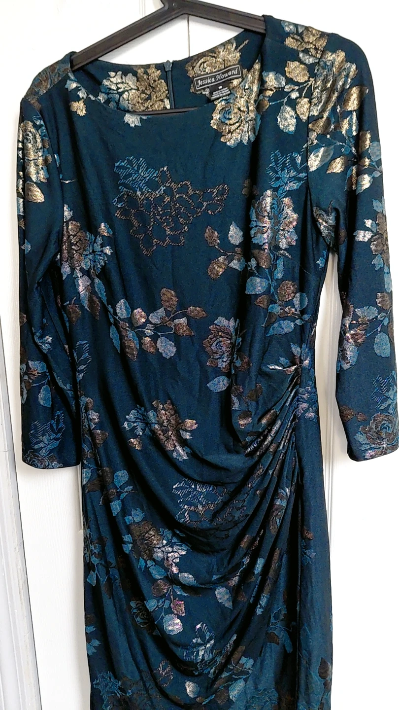 Jessica Howard Women's Teal Floral Print Ruched Midi Dress - photo 2
