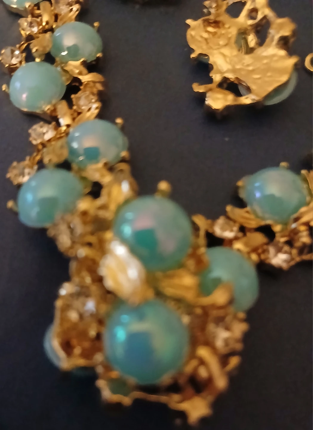 Vintage Gold Tone Necklace and Earring Set with Blue Beads - photo 4