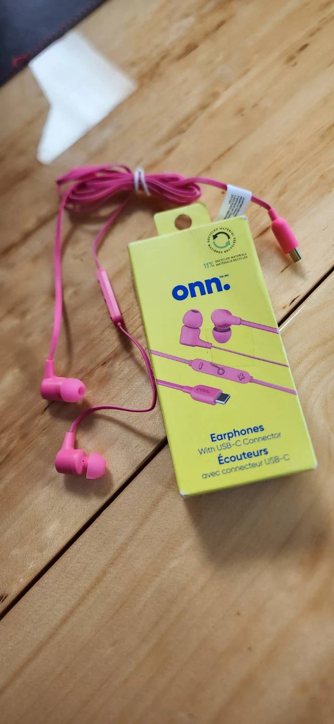 Onn. Pink Earphones with USB-C Connector