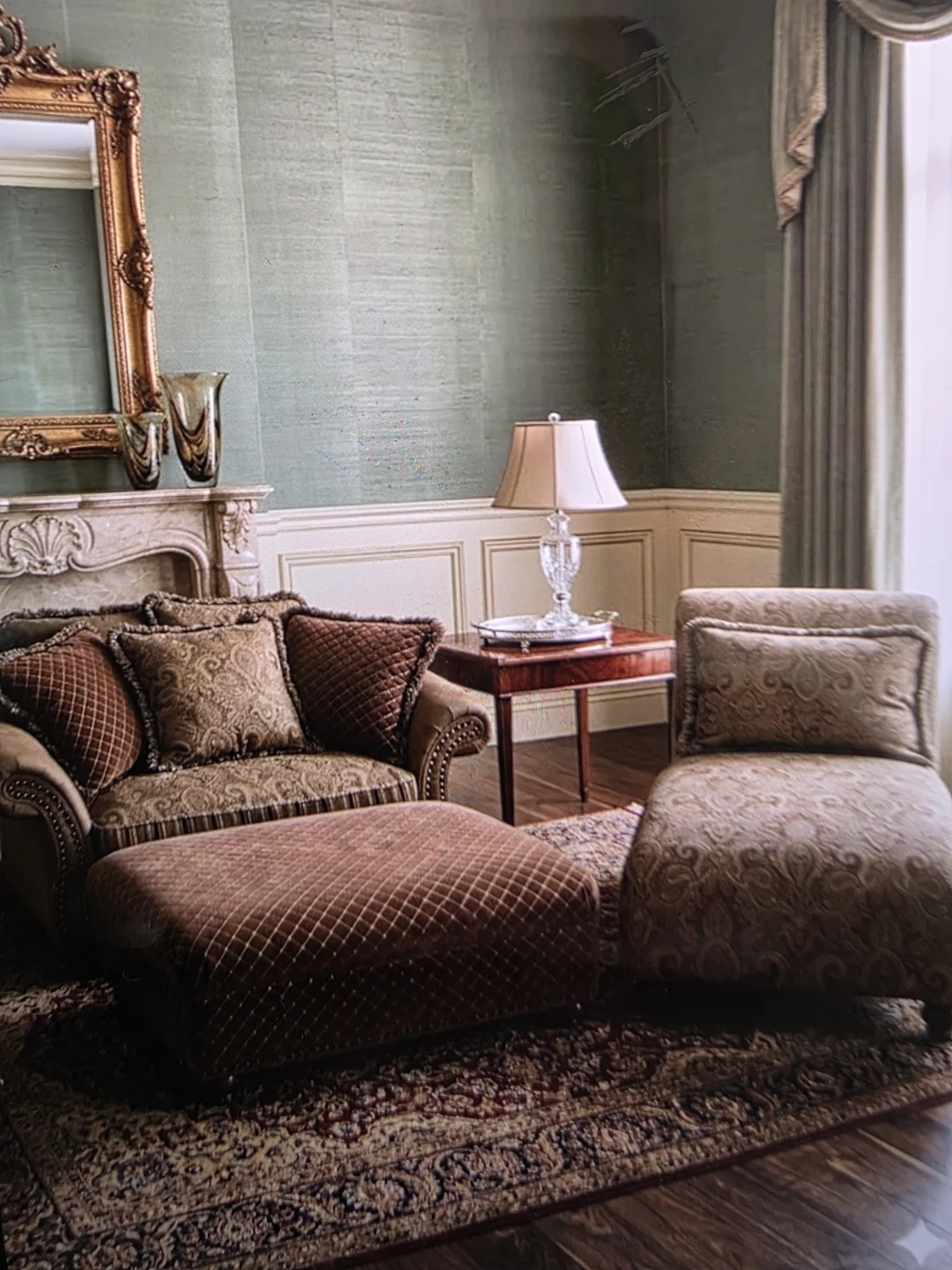 Traditional Paisley Armchair with Ottoman and Chaise Lounge