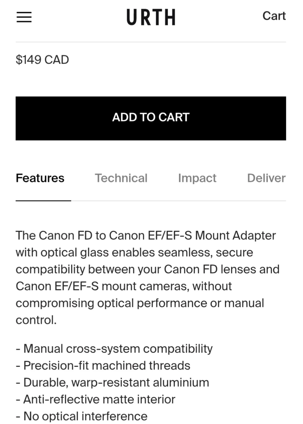 URTH Canon FD to EF Lens Mount Adapter - photo 2