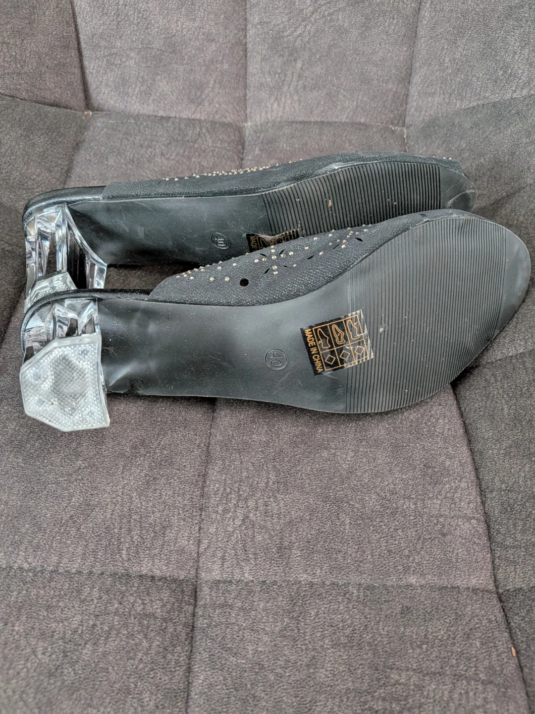 Black Embellished Mules with Clear Block Heels - photo 3
