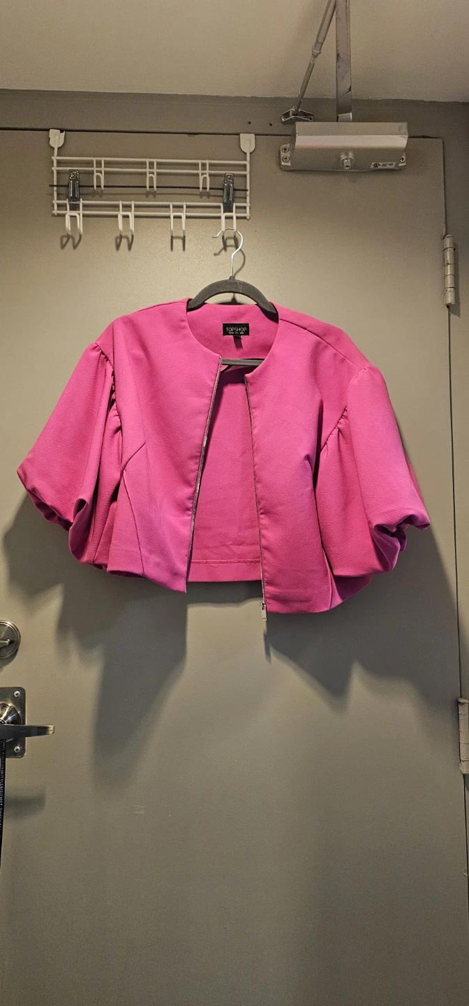 TOPSHOP Pink Cropped Jacket with Puff Sleeves - photo 2