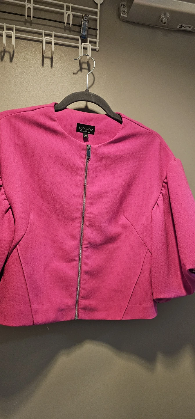 TOPSHOP Pink Cropped Jacket with Puff Sleeves - photo 4